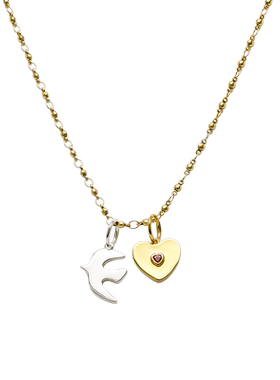 LAZYCIRCLES金色小鸟之心项链
