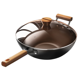 极铁锅炒菜锅家用不粘锅已开锅燃气灶电磁炉专用平底无涂层精铁锅