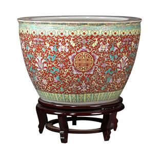 景德镇手绘粉彩鱼缸陶瓷大号睡莲荷花盆客厅书画缸仿古风水缸摆件