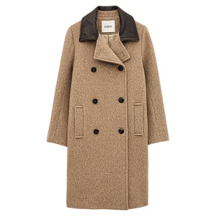 【臻奢系列】bash冬季复古皮领女士廓形长款毛呢大衣外套1H25LIVE