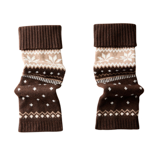 派米羊毛费尔岛灰色袜套女秋冬保暖复古堆堆袜翻边显瘦针织堆堆袜