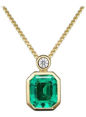 香水瓶祖母绿项链 女纯银镀18K黄金色长方形锁骨链高级感轻奢时尚