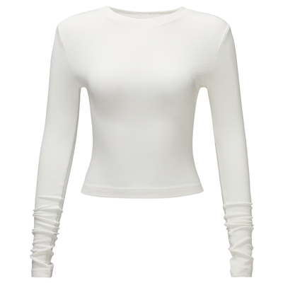 asomesome美式基础白色修身圆领长袖t恤女紧身上衣内搭灰色打底衫