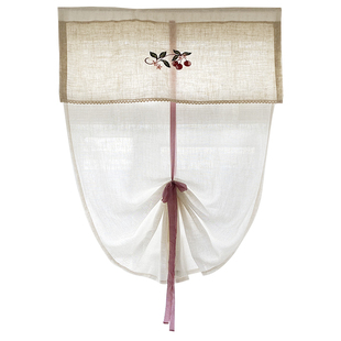 甜美樱桃刺绣复古乡村风门帘隔断棉麻提拉帘透光不透人窗帘