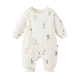 babylove婴儿连体衣秋冬款夹棉哈衣保暖棉服宝宝居家爬服雪宝墩墩