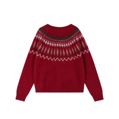 MANNALA丨“海瑟薇”du家定染拉绒山羊绒费尔岛提花圆领毛衣Q4770