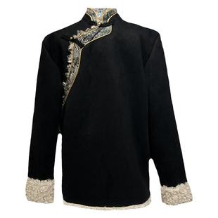 冬季藏装男藏式外套麂皮加绒夹克藏族服装保暖拼色西藏民族风藏袍