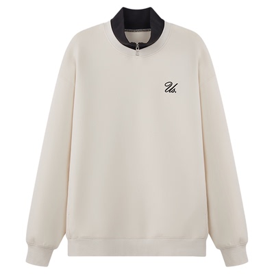 USHI悠时 日常百搭轻盈舒适拼接撞色假两件立领拉链男装春季卫衣