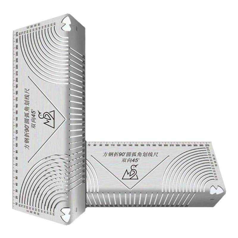 圆弧角画线尺圆形方钢折90度弧角画线尺弧形放样半圆双向45度划线
