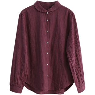 2024春新款 偏爱多色复古条纹软糯纯棉衬衣女长袖直筒文艺女装