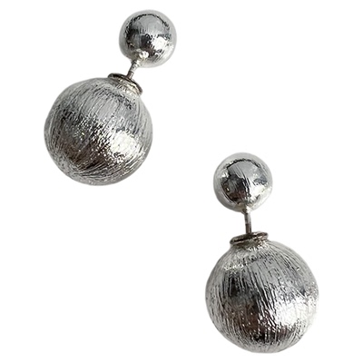 KITSH银色拉丝前后圆球耳钉耳饰