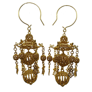 纯银镀金宫灯明制灯笼耳环女亭台楼阁拉丝花丝汉服民族风耳饰耳坠