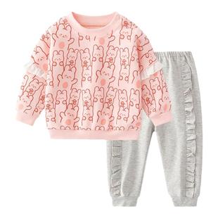 婧麒女童套装春秋季2025新款洋气时髦女宝宝卫衣裤两件套婴儿春装