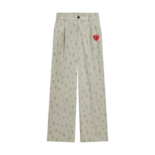 查尔斯桃心裤子男女美式星星满印春秋季宽松阔腿直筒垂感休闲长裤