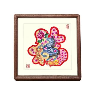 中国风特色礼品蔚县剪纸方形榫卯实木马年镜框摆件出国外事礼品