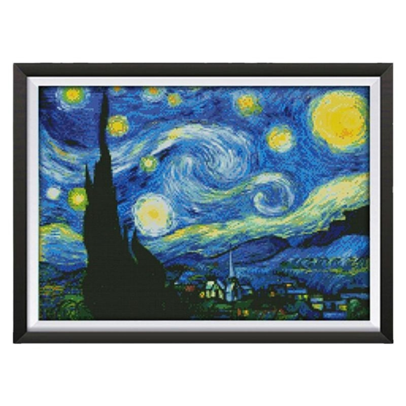 满绣梵高的星空十字绣油画风景