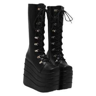 欧美男女靴黑白松糕厚底16cm高跟鞋防水台坡跟17cm短靴舞台中靴