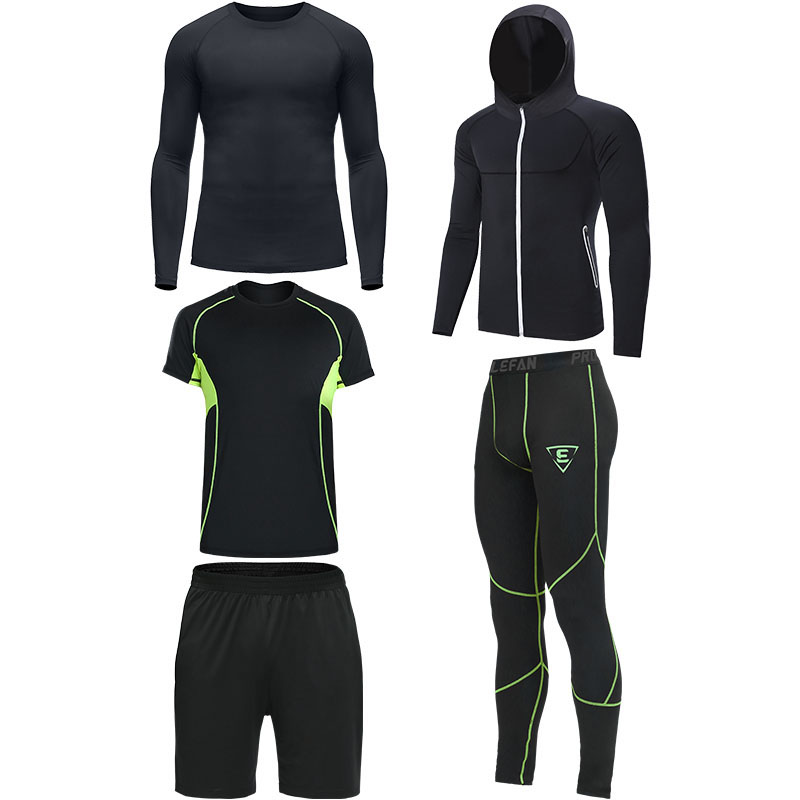 路伊梵健身套装男训练服速干衣健身房跑步运动春夏季运动服五件套