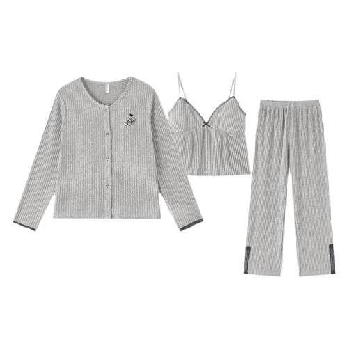 睡衣女款2026新款冬高级感秋冬款三件套蕾丝带胸垫冬季家居服毛绒