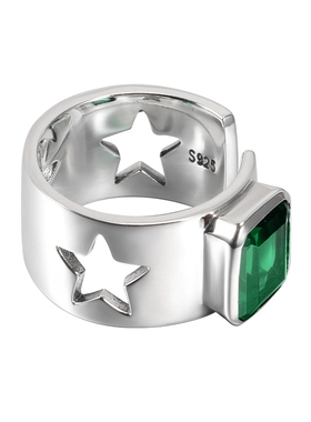 GRGR925纯银绿宝石戒指开口可调