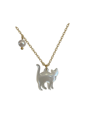 酒午白蝶贝猫咪项链毛衣链原创