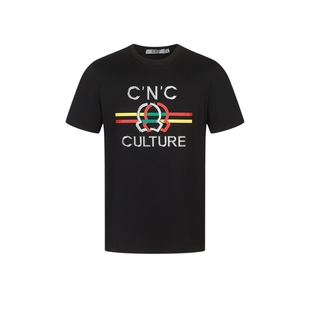 【凉感系列】CNC男装奥莱LOGO图案字母撞色印花夏季新款短袖t恤男