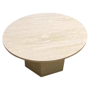 洞石茶几法式简约复古圆形侘寂风高级轻奢客厅家用天然大理石茶桌