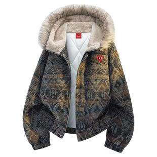 查尔斯桃心费尔岛民族风连帽棉服男加厚保暖冬季提花防寒棉衣外套