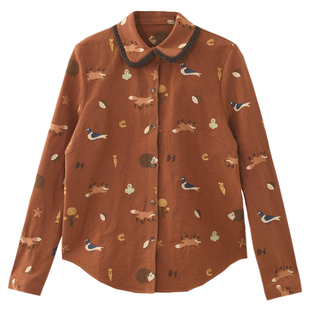 GESGOO重工刺绣棉麻衬衫女2026新品春季长袖上衣通勤翻领别致衬衣