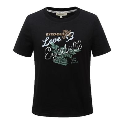 EYEDOLL夏季新款基础简约百搭修身时尚黑色短袖T恤