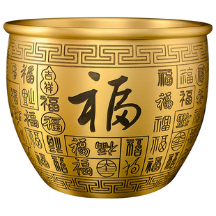 黄铜百福缸聚宝盆摆件铜制客厅冰箱上的百福铜缸大号铜质福字缸