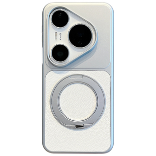 适用华为pura90promax手机壳电镀拼接pura80pro荔枝纹360°旋转折叠pura70pro+磁吸支架mate80promax防摔男女