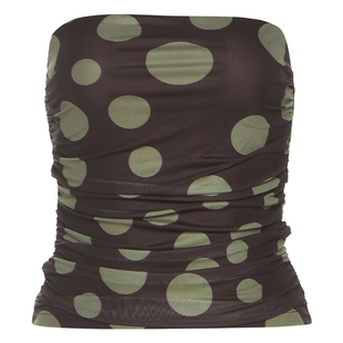 WEIRD PUSS 酷辣姐感绿波印花抹胸背心女 时髦棕韵半身裙修身套装