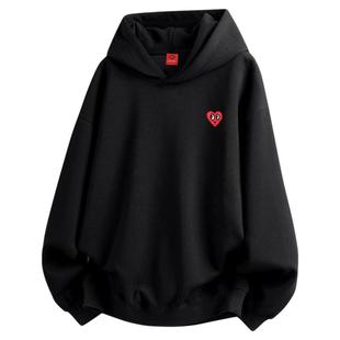 查尔斯桃心 纯色卫衣男连帽春秋季2025新款加绒加厚cleanfit外套