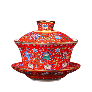 景德镇高档骨瓷盖碗茶杯陶瓷金边三才泡茶碗功夫茶具水杯带盖碗