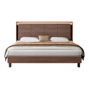 实木床黑胡桃木床框架床1米8双人床排骨架床架木板床头储物原木床