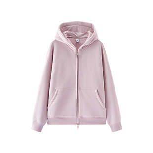 森马外套女摇粒绒落肩宽松冬季2025新款连帽夹克加绒针织拉链卫衣