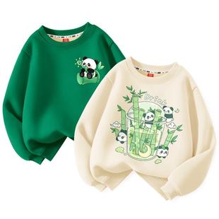 拉夏贝尔儿童加绒卫衣冬一体绒2026新款男童熊猫衣服女童薄绒上衣