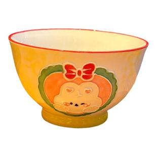 可爱卡通手绘釉下彩立体浮雕米饭碗郁金香少女心学生家用儿童餐具