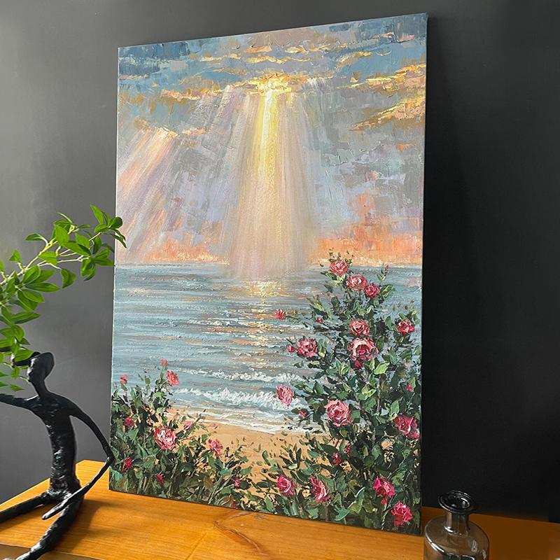 玫瑰海岸数字油画 画手工diy手绘填充涂色解压丙烯油彩手绘画 画