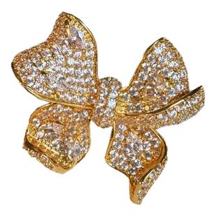 轻奢夸张蝴蝶结镶满钻高级感开口戒指宫廷法式优雅可调节食指环女