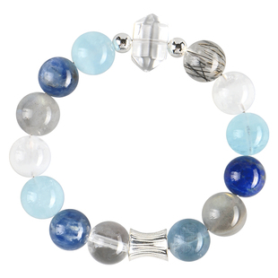 天然白水晶手链天然海蓝宝灰月光手串蓝晶石白幽灵水晶黑发晶手链