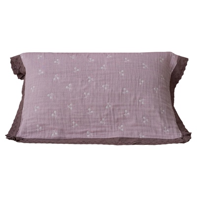 紫色樱桃花边全棉a类枕巾