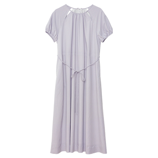 omont蛋挞家 复古圆领连衣裙子夏季新气质宽松系带高级感长裙