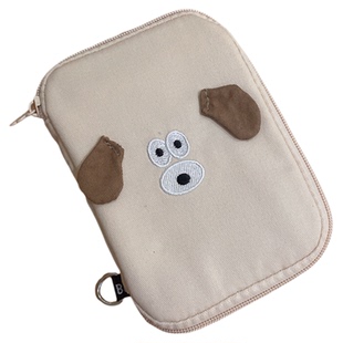 可爱小狗旅行护照包保护套大容量票据证件收纳包男女帆布钱包卡包