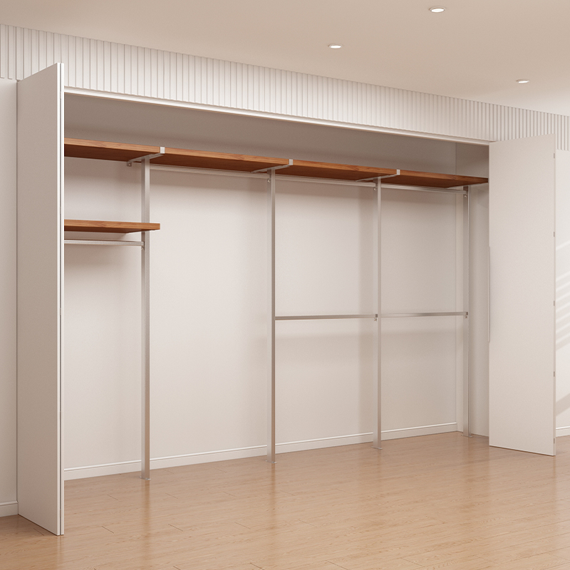 中古风金属衣柜开放式衣帽间实木卧室落地铁艺步入挂衣架砌墙衣橱