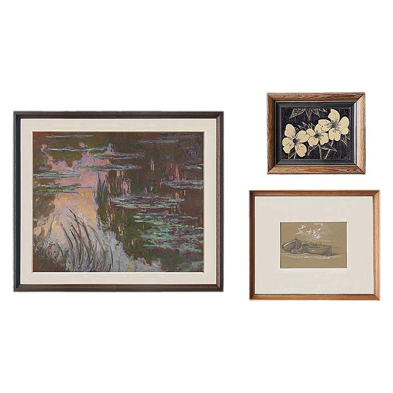紫色睡莲中古侘寂客厅装饰画复古