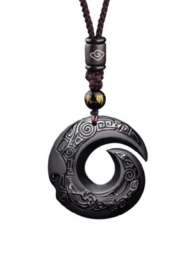 天然冰种黑曜石时来运转吊坠