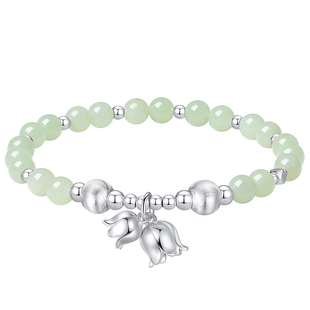 新中式铃兰花天然和田玉S999纯银手链女国风足银手串女友生日礼物