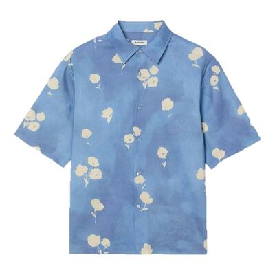 SANDRO男装法式花朵翻领蓝色衬衫